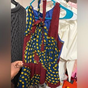 African Print Small Top Vibrant Sleeveless Top with Bow Belt Detail